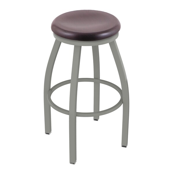 25" Swivel Counter Stool, Nickel Finish, Dark Cherry Oak Seat